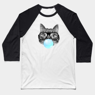 Funny cat blowing a blue bubble gum Baseball T-Shirt